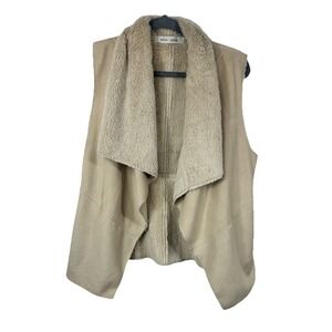 Bishop + Young Faux Suede Shearling Draped Vest Tan M Boho Western Coquette